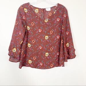 Sienna Sky Brown Floral Bell Sleeve Boho blouse